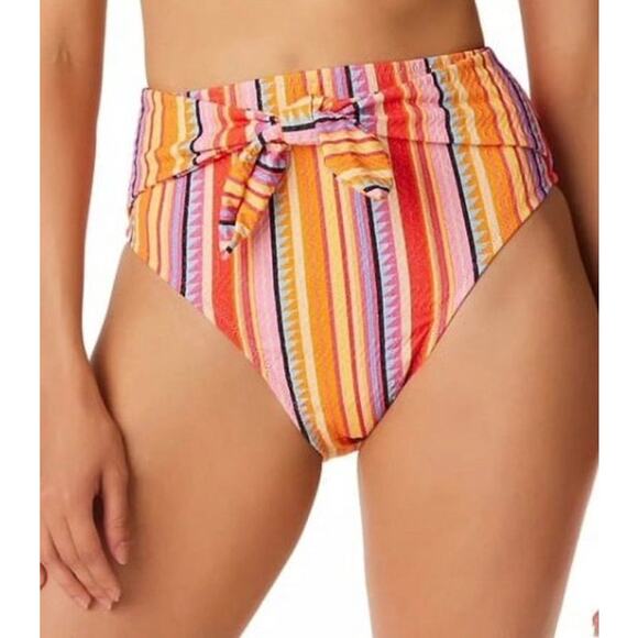 Jessica Simpson Femme Strioe Escape to Pacific Hi-Waist Bikini Bottom M - Picture 1 of 5